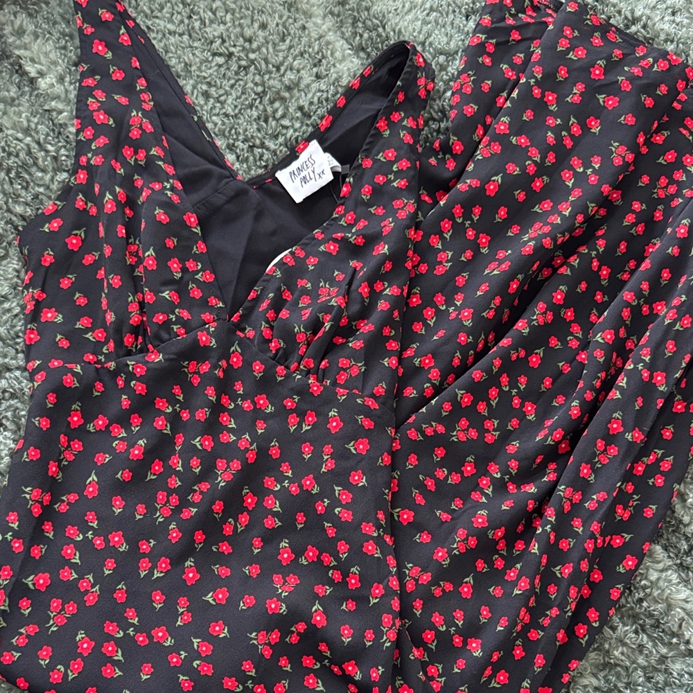 Princess Polly Dress with Red Floral Pattern